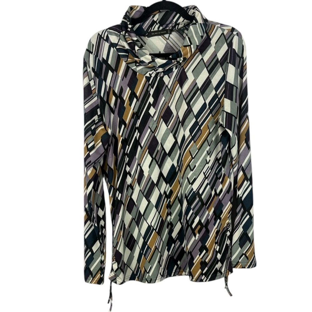 Glam & Fame Multicoloured Geometric Print Abstract Design Long Sleeve XL Top